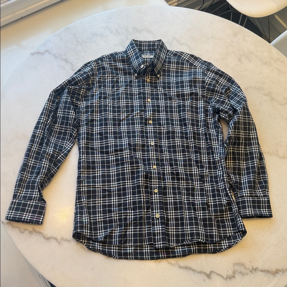 BURBERRY Classic midnight navy  and White Plaid Men's Shirt